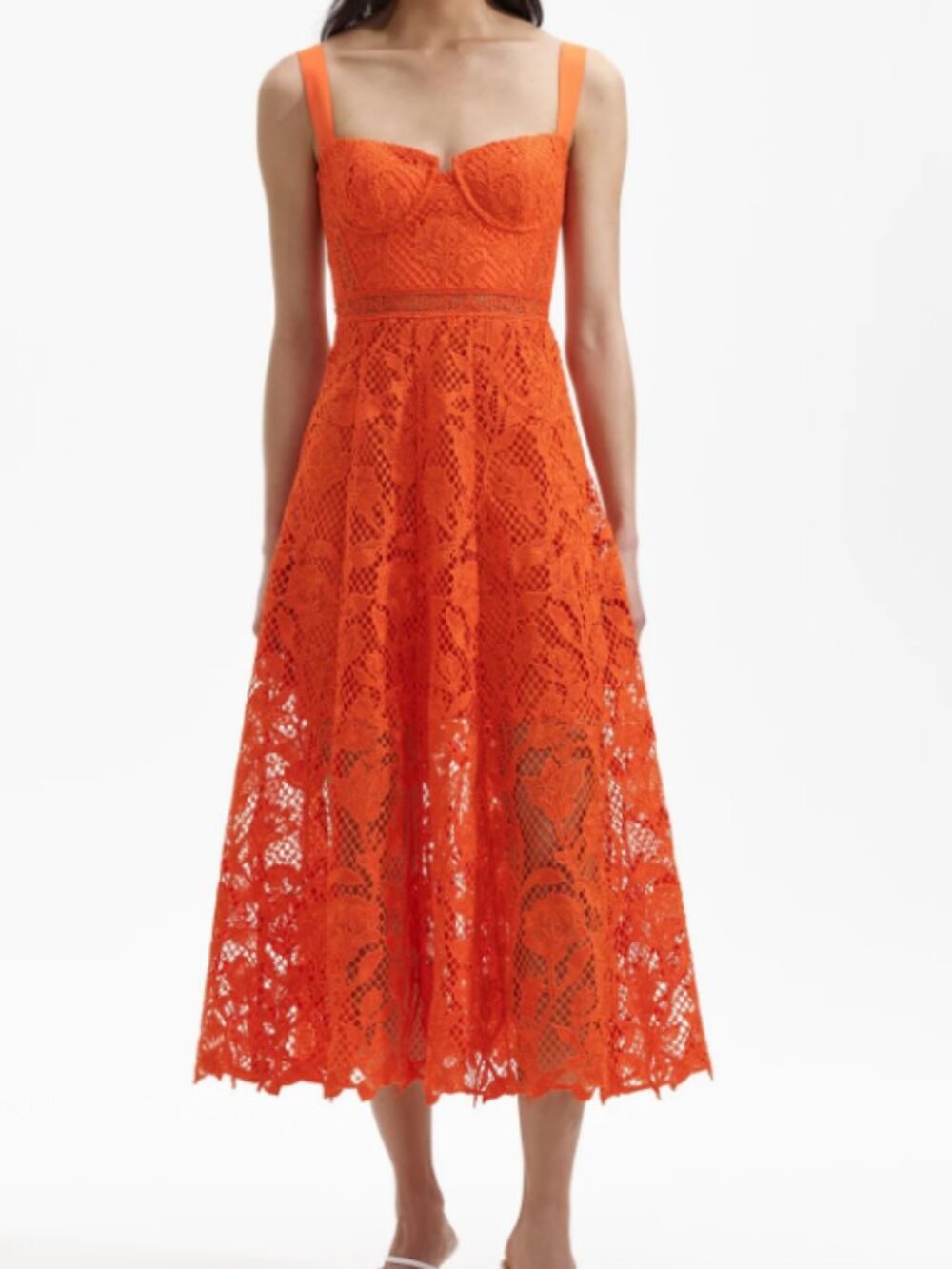 Self-Portrait Orange Midi Lace Dress